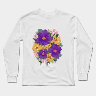 Purple Abstract Wild Flowers Illustration Long Sleeve T-Shirt